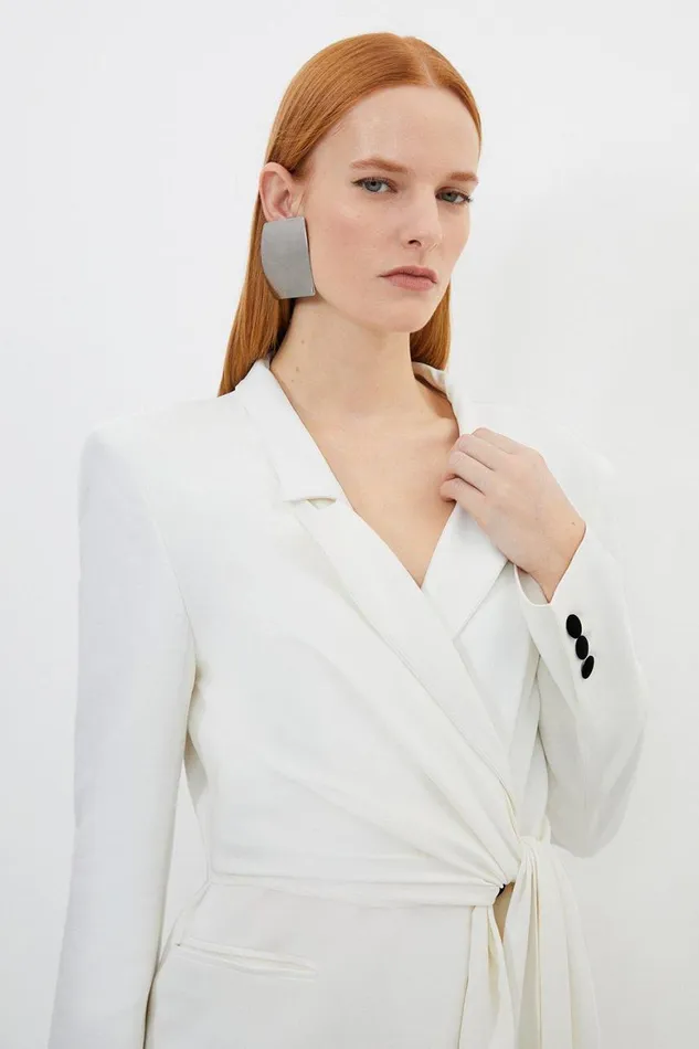 Dresses Women Karen Millen Tailored Polished Viscose Drape Maxi Dress Ivory