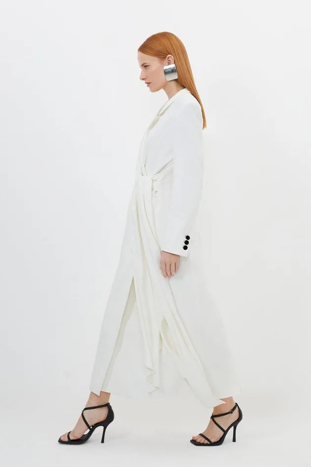 Dresses Women Karen Millen Tailored Polished Viscose Drape Maxi Dress Ivory