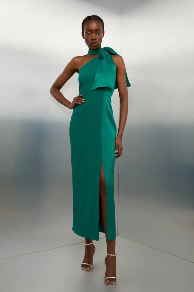 Dresses Women Karen Millen Tailored Satin Back Crepe Tie Neck Contrast Panel Maxi Dress Emerald Dresses Women Karen Millen Tailored Satin Back Crepe Tie Neck Contrast Panel Maxi Dress Emerald