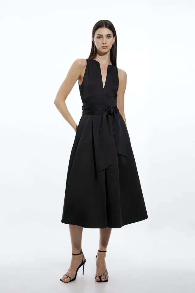 Dresses Women Karen Millen Tailored Satin Bow Detail Full Skirted Midaxi Dress Black Dresses Women Karen Millen Tailored Satin Bow Detail Full Skirted Midaxi Dress Black