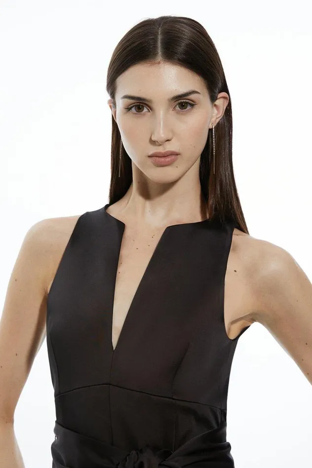 Dresses Women Karen Millen Tailored Satin Bow Detail Full Skirted Midaxi Dress Black
