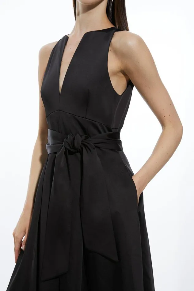 Dresses Women Karen Millen Tailored Satin Bow Detail Full Skirted Midaxi Dress Black