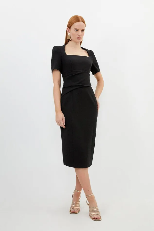 Dresses Women Karen Millen Tailored Structured Crepe Drape Square Neck Midi Dress Black Dresses Women Karen Millen Tailored Structured Crepe Drape Square Neck Midi Dress Black