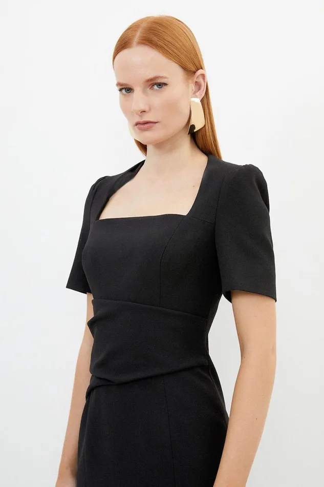 Dresses Women Karen Millen Tailored Structured Crepe Drape Square Neck Midi Dress Black
