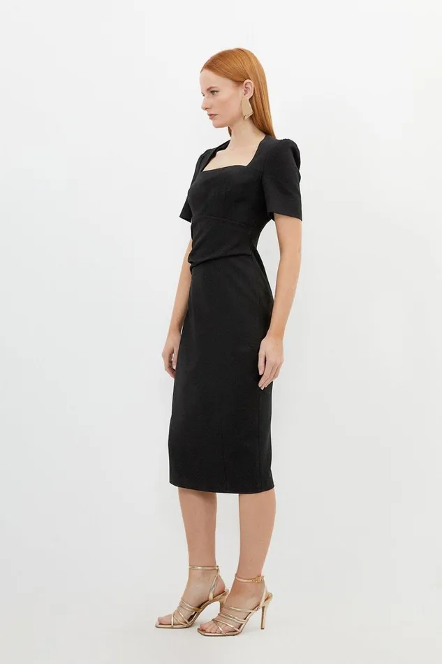 Dresses Women Karen Millen Tailored Structured Crepe Drape Square Neck Midi Dress Black