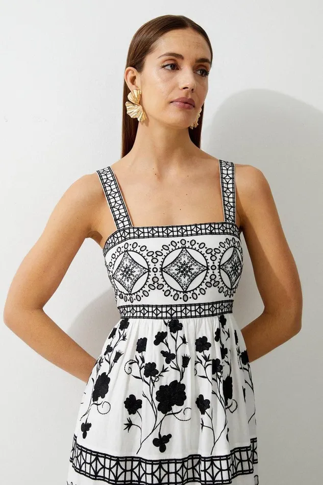 Dresses Women Karen Millen Tall Floral and Geo Embroidered Woven Midaxi Mono
