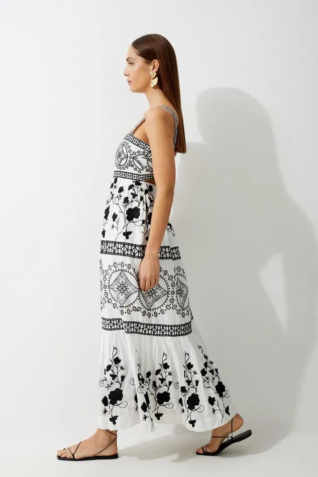 Dresses Women Karen Millen Tall Floral and Geo Embroidered Woven Midaxi Mono