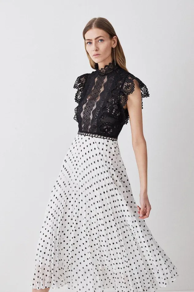Dresses Women Karen Millen Tall Guipure Lace Dot Pleated Skirt Midi Dress Mono Dresses Women Karen Millen Tall Guipure Lace Dot Pleated Skirt Midi Dress Mono