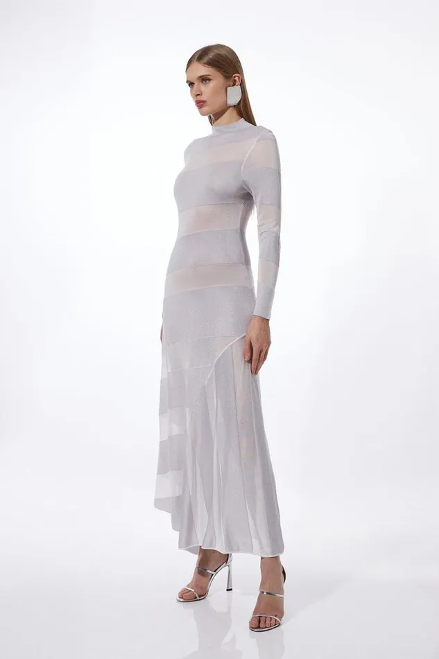 Dresses Women Karen Millen Tall Viscose Blend Slinky Knit Panelled Maxi Dress Neutral