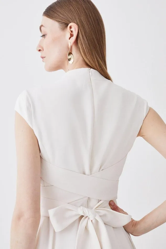 Dresses Women Karen Millen V Neck Wrap Detail Woven Midi Dress Ivory