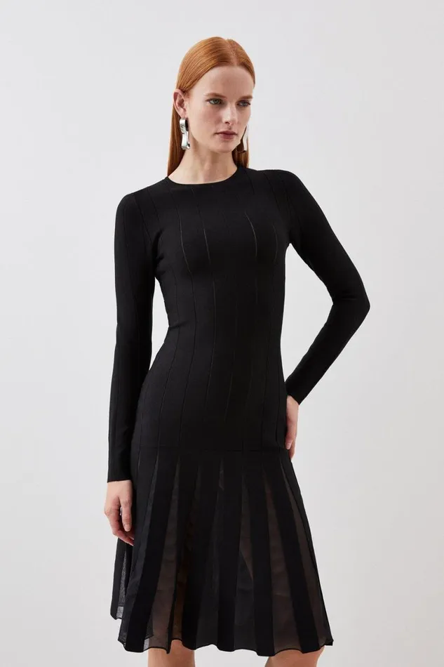 Dresses Women Karen Millen Viscose Blend Filament Full Skirt Knit Midi Dress Black Dresses Women Karen Millen Viscose Blend Filament Full Skirt Knit Midi Dress Black