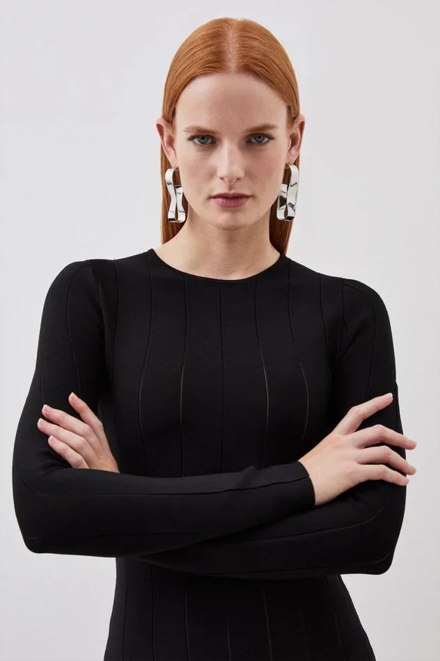 Dresses Women Karen Millen Viscose Blend Filament Full Skirt Knit Midi Dress Black