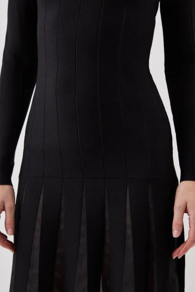 Dresses Women Karen Millen Viscose Blend Filament Full Skirt Knit Midi Dress Black