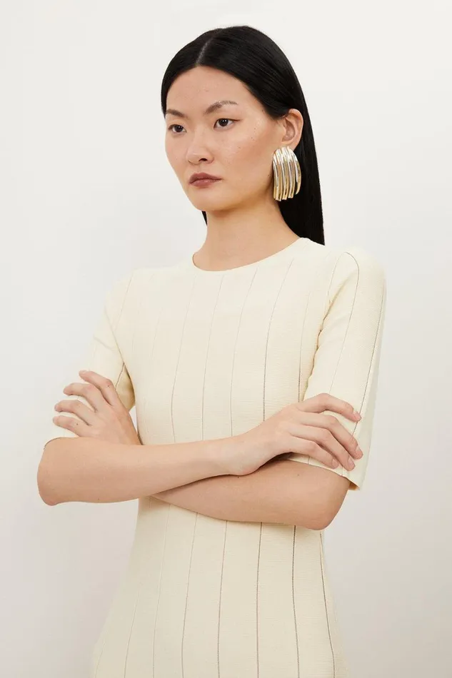 Dresses Women Karen Millen Viscose Blend Filament Full Skirt Knit Midi Dress Ivory