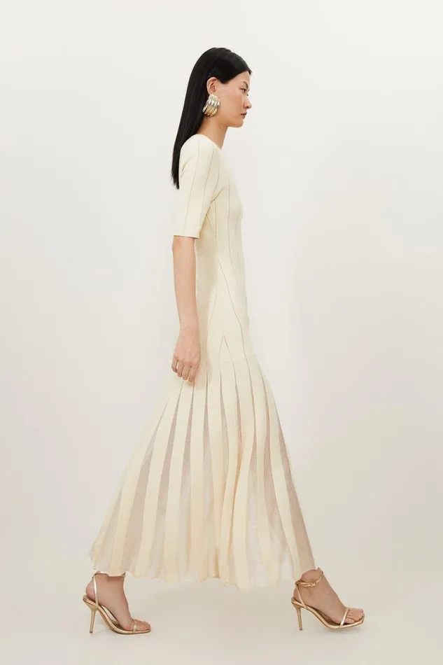 Dresses Women Karen Millen Viscose Blend Filament Full Skirt Knit Midi Dress Ivory