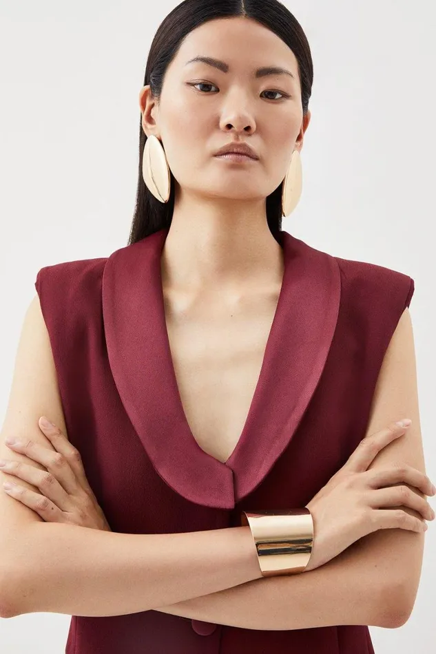 Dresses Women Karen Millen Viscose Satin Back Crepe Tailored Sleeveless Tux Dress Berry