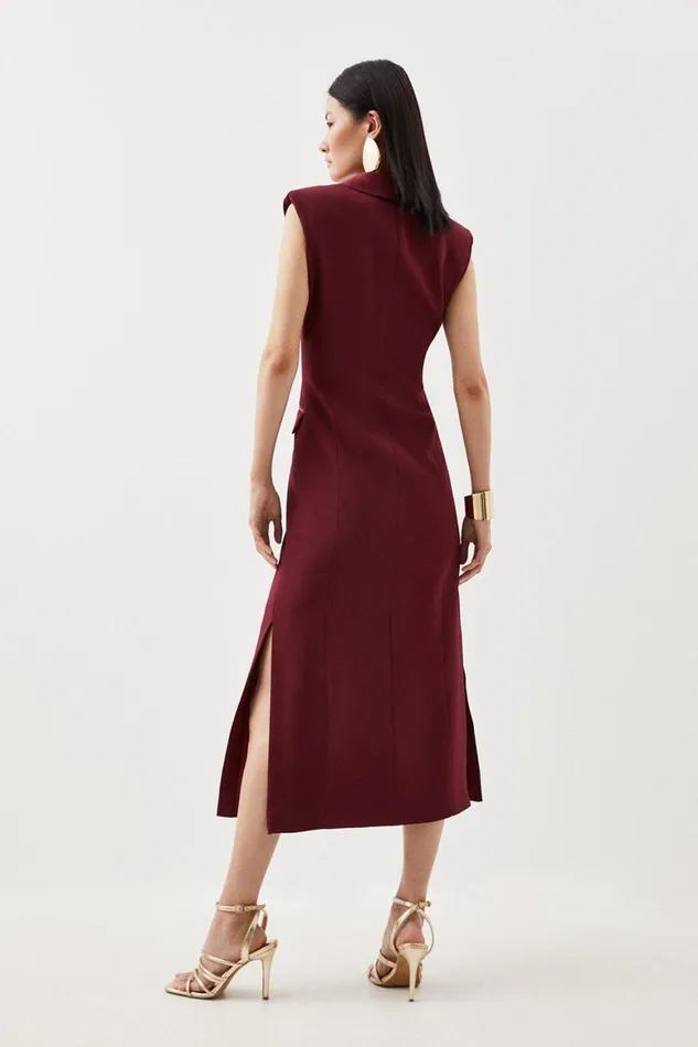 Dresses Women Karen Millen Viscose Satin Back Crepe Tailored Sleeveless Tux Dress Berry