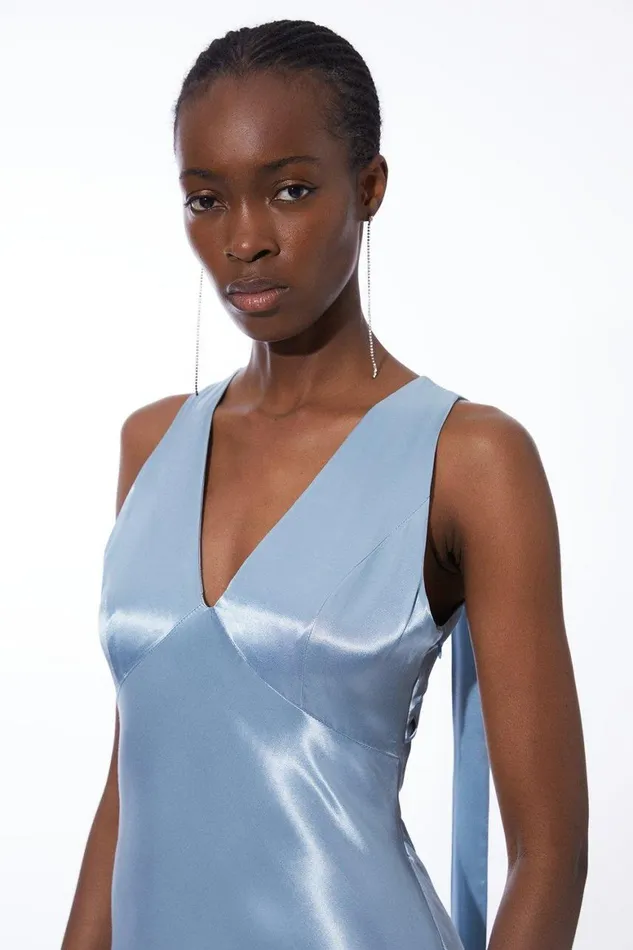 Dresses Women Karen Millen Viscose Satin Woven Midi Dress Blue