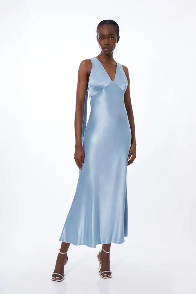 Dresses Women Karen Millen Viscose Satin Woven Midi Dress Blue
