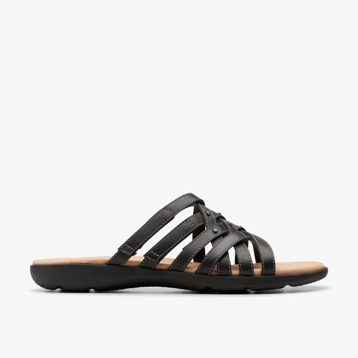 Elizabelle Rio Black Leather Women Clarks Sandals and Flip Flops