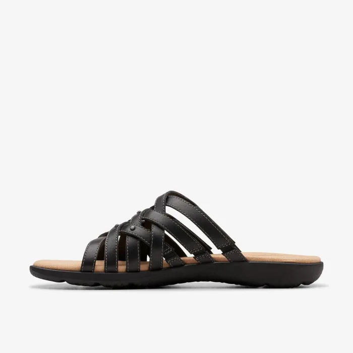 Elizabelle Rio Black Leather Women Clarks Sandals and Flip Flops