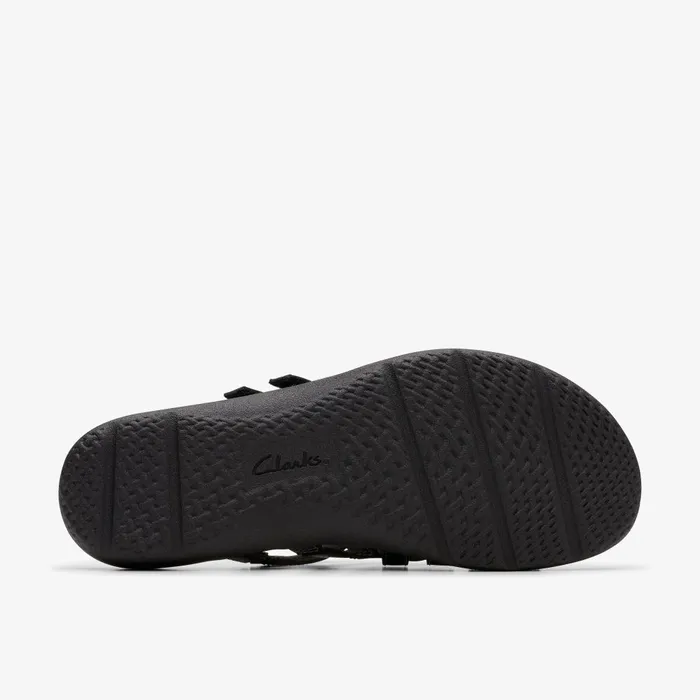Elizabelle Rio Black Leather Women Clarks Sandals and Flip Flops