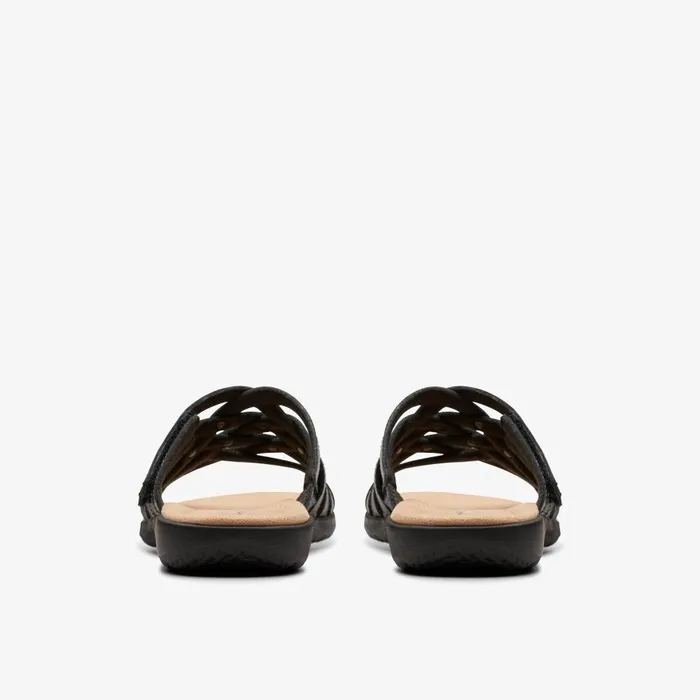 Elizabelle Rio Black Leather Women Clarks Sandals and Flip Flops