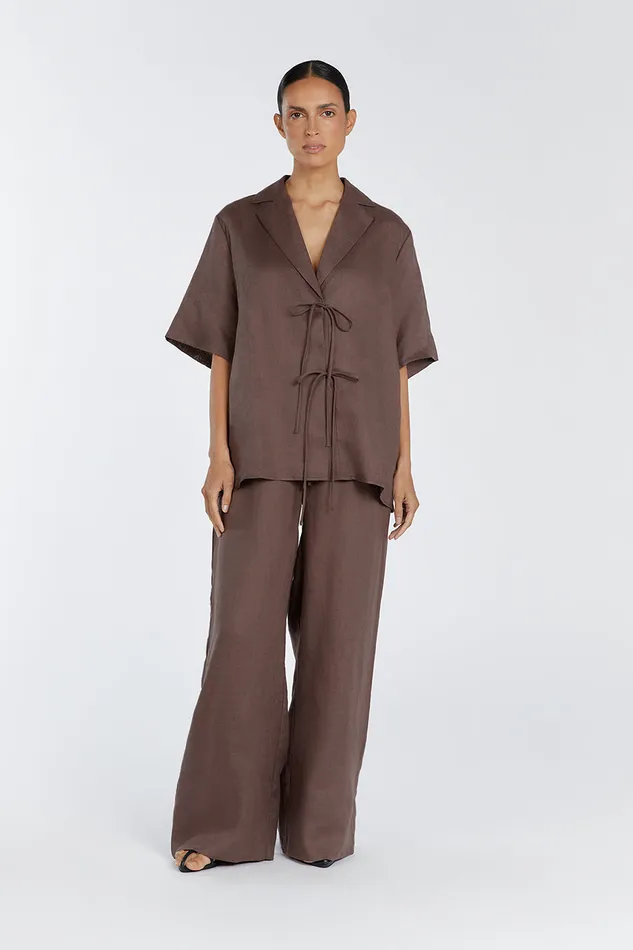 EMELIA CHOCOLATE LINEN WRAP SHIRT Women DISSH Shirts