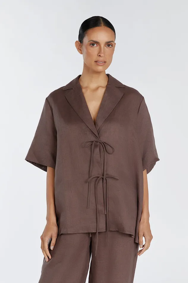 EMELIA CHOCOLATE LINEN WRAP SHIRT Women DISSH Shirts