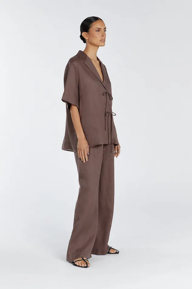 EMELIA CHOCOLATE LINEN WRAP SHIRT Women DISSH Shirts