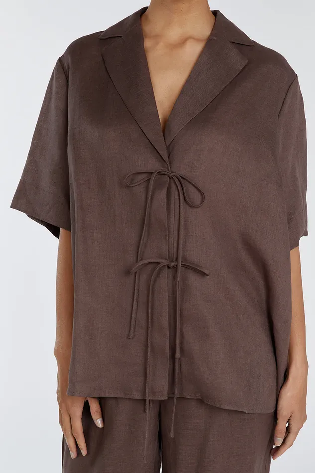 EMELIA CHOCOLATE LINEN WRAP SHIRT Women DISSH Shirts