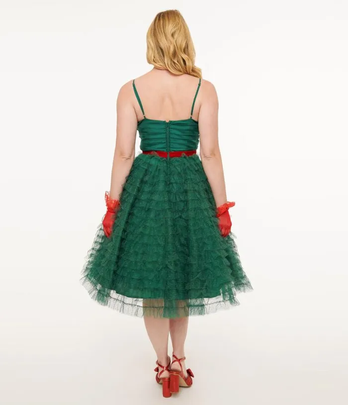 Emerald Green and Red Ribbon Tulle Cupcake Swing Dress DressesPlus Unique Vintage Swing