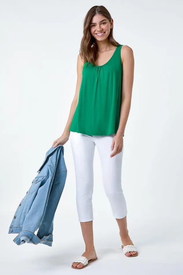 Emerald Plain VNeck Stretch Jersey Vest Top Women Roman Tops