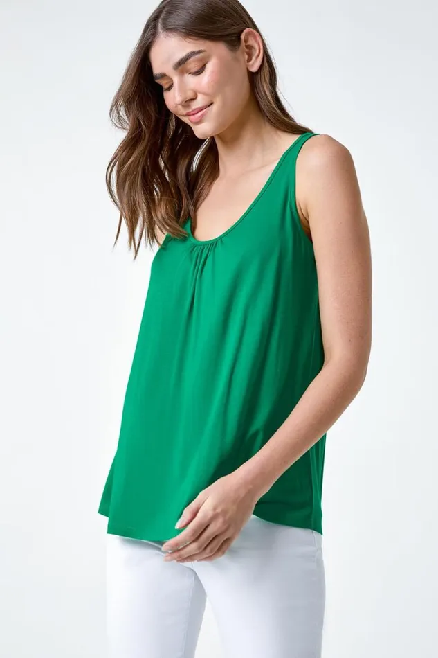 Emerald Plain VNeck Stretch Jersey Vest Top Women Roman Tops