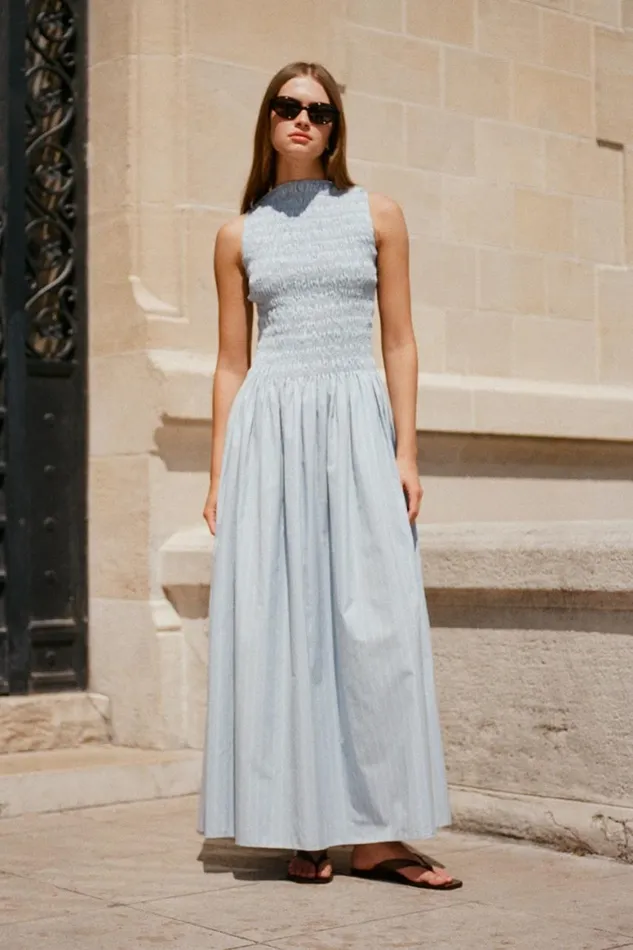 Faithfull The Brand Midi Dresses Noa Midi Dress Blue Pinstripe 8211 Women Faithfull The Brand Midi Dresses Noa Midi Dress Blue Pinstripe 8211 Women