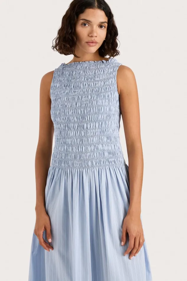 Faithfull The Brand Midi Dresses Noa Midi Dress Blue Pinstripe 8211 Women Faithfull The Brand Midi Dresses Noa Midi Dress Blue Pinstripe 8211 Women
