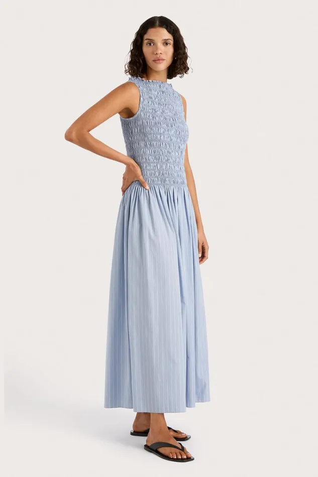 Faithfull The Brand Midi Dresses Noa Midi Dress Blue Pinstripe 8211 Women Faithfull The Brand Midi Dresses Noa Midi Dress Blue Pinstripe 8211 Women