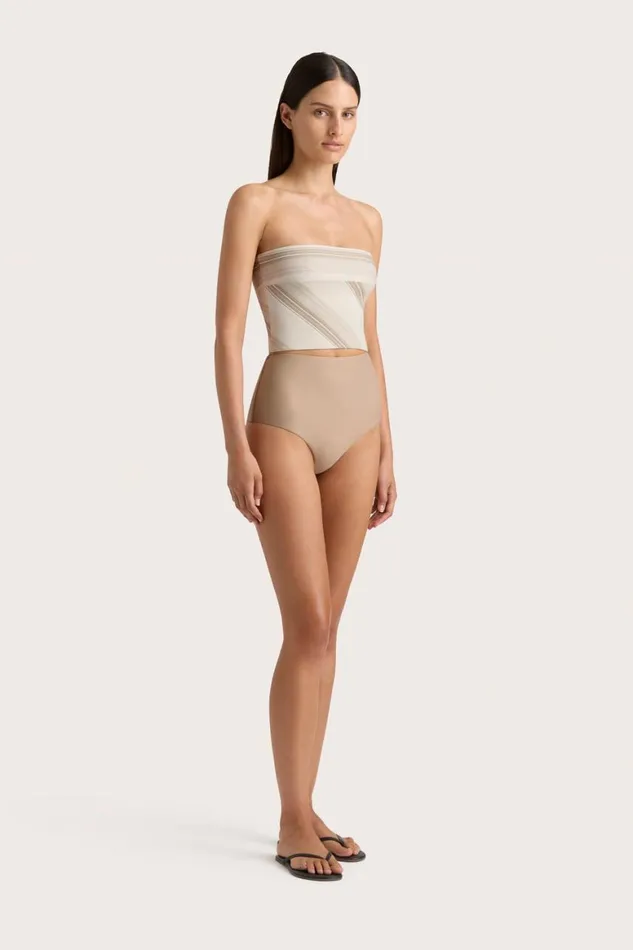 Faithfull The Brand Swim Jean Swim Top Futura Stripe Taupe 8211 Women