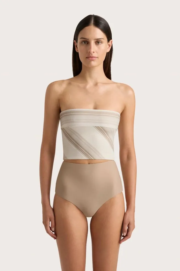 Faithfull The Brand Swim Jean Swim Top Futura Stripe Taupe 8211 Women