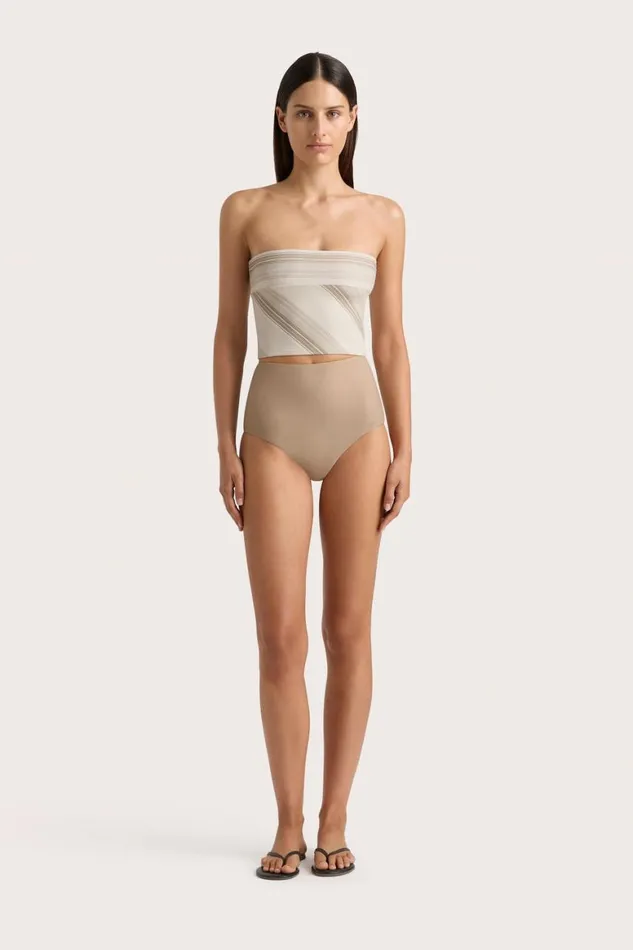 Faithfull The Brand Swim Jean Swim Top Futura Stripe Taupe 8211 Women