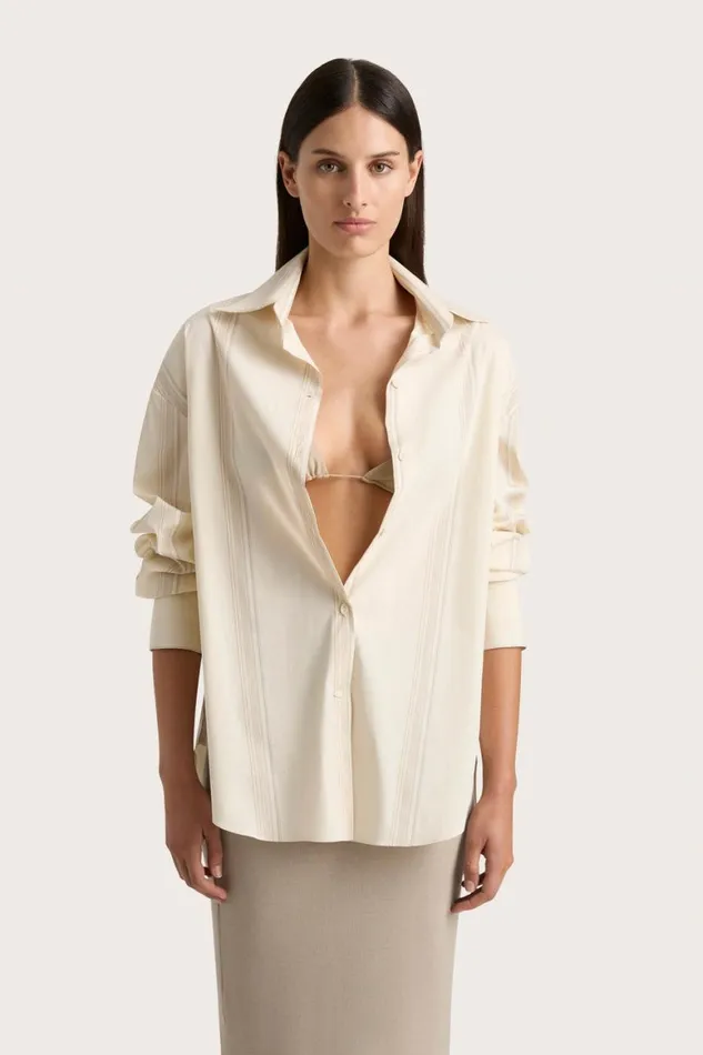 Faithfull The Brand Tops En Vau Shirt Foam Taupe Stripe 8211 Women