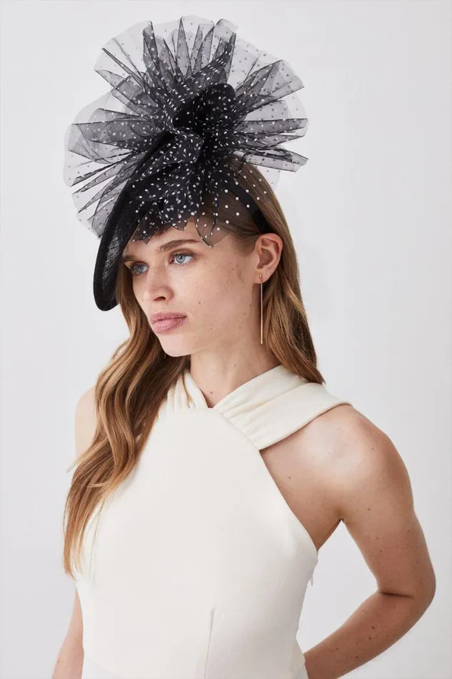 Fascinators Women Karen Millen Spot Tulle Asymetric Fascinator Black
