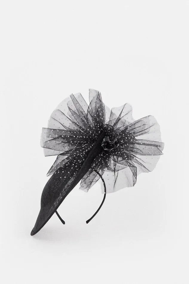 Fascinators Women Karen Millen Spot Tulle Asymetric Fascinator Black