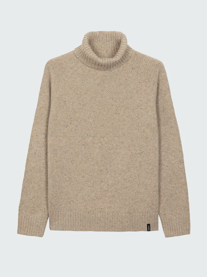 Finisterre Knitwear Men Fishermans Roll Neck Knit Sweater Oatmeal