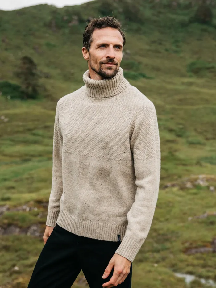 Finisterre Knitwear Men Fishermans Roll Neck Knit Sweater Oatmeal