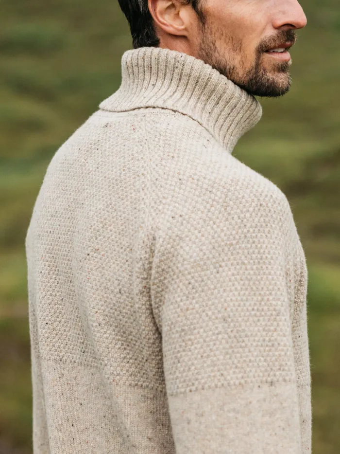 Finisterre Knitwear Men Fishermans Roll Neck Knit Sweater Oatmeal