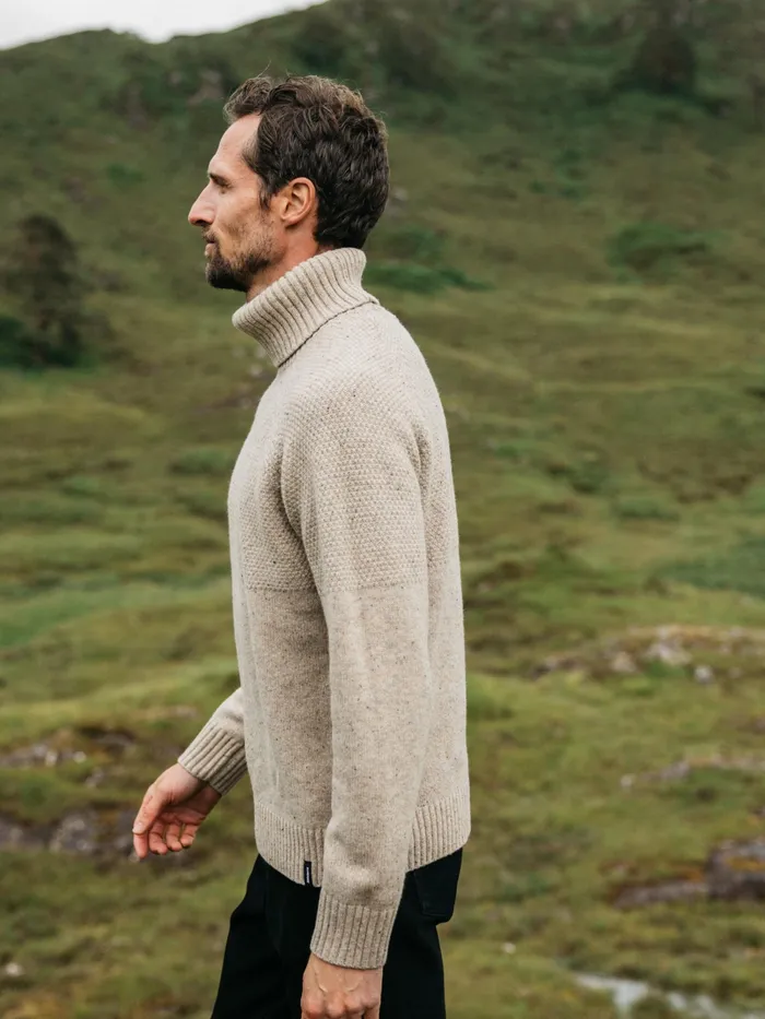 Finisterre Knitwear Men Fishermans Roll Neck Knit Sweater Oatmeal