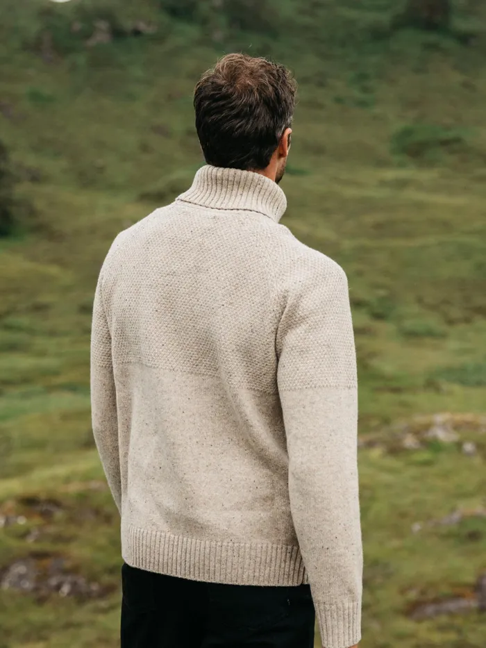 Finisterre Knitwear Men Fishermans Roll Neck Knit Sweater Oatmeal