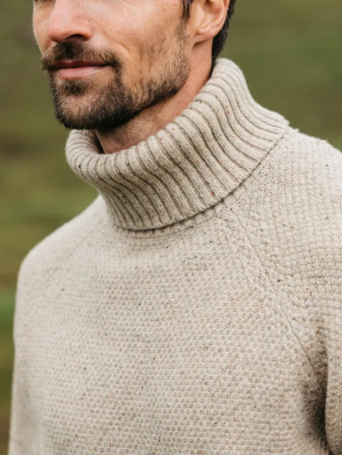 Finisterre Knitwear Men Fishermans Roll Neck Knit Sweater Oatmeal