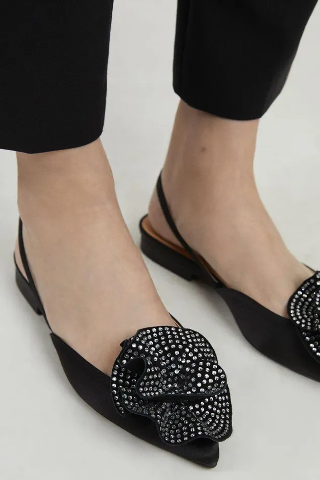 Flat Shoes Women Karen Millen Diamante Floral Flat Slingback Black